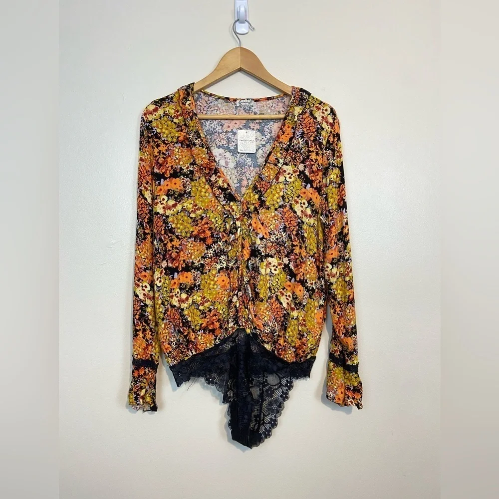 NWT Free People Heat Wave Floral Bodysuit in Midnight Combo